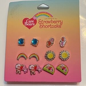 Care Bears Strawberry Shortcake Kids Pierced Earring Set - Blue, Pink, Yellow